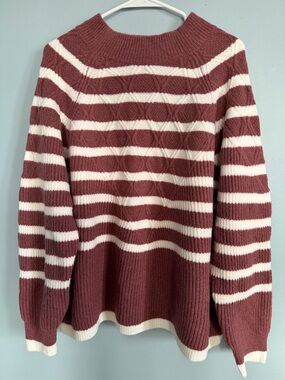 Liz Claiborne Mauve and White Striped Crewneck Sweater